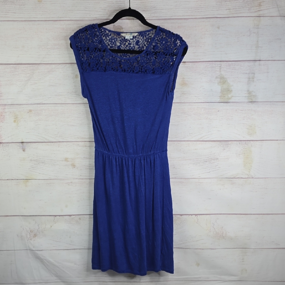 Boden Sheath Dress Stretch Jersey Knit size 2R Lace Crochet Top Blue